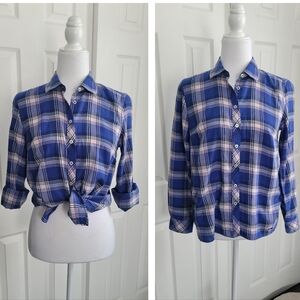 Talbots Blue and Pink Cotton Plaid Button-down Shirt, Women's Small Petite